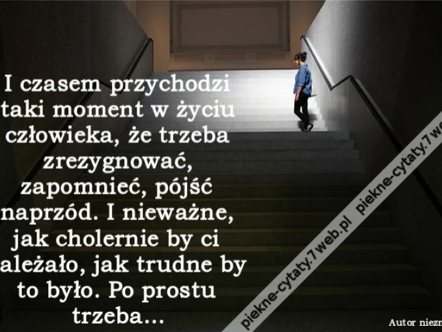 I czasem przychodzi taki moment w życiu człowieka, że trzeba zrezygnować, zapomnieć, pójść naprzód. I nieważne, jak cholernie by ci zależało, jak trudne by to było. Po prostu trzeba…