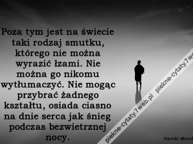Poza tym jest na świecie taki rodzaj smutku, którego nie można wyrazić łzami. Nie można go nikomu wytłumaczyć. Nie mogąc przybrać żadnego kształtu, osiada ciasno na dnie serca jak śnieg podczas bezwietrznej nocy.