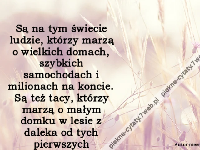 Są na tym świecie ludzie, którzy marzą o wielkich domach, szybkich samochodach i milionach na koncie. Są też tacy, którzy marzą o małym domku w lesie z daleka od tych pierwszych