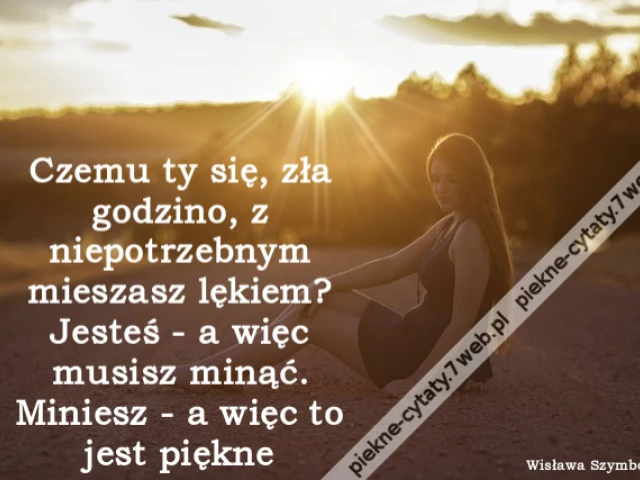 Czemu ty się, zła godzino, z niepotrzebnym mieszasz lękiem? Jesteś - a więc musisz minąć. Miniesz - a więc to jest piękne