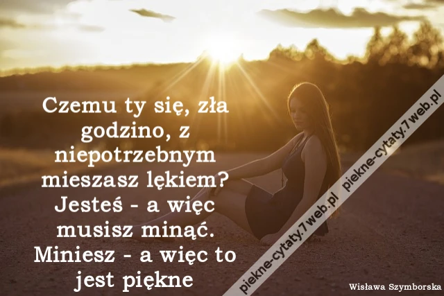 Czemu ty się, zła godzino, z niepotrzebnym mieszasz lękiem? Jesteś - a więc musisz minąć. Miniesz - a więc to jest piękne