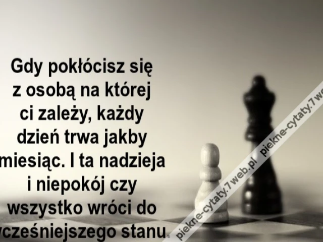 Gdy pokłócisz się z osobą na której ci za­leży każdy dzień trwa jak­by miesiąc. I ta nadzieja i niepokój czy wszys­tko wróci do wcześniej­sze­go stanu.