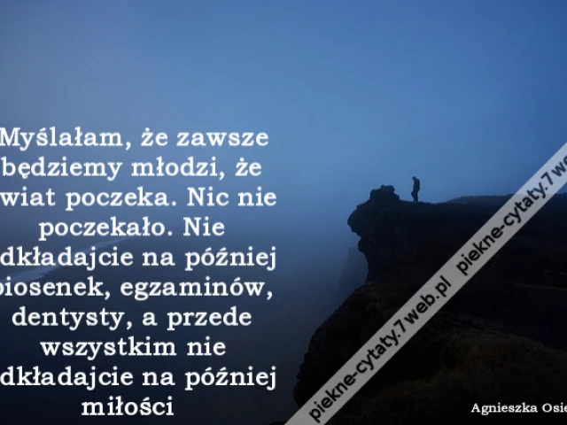 Myślałam, że zawsze będziemy młodzi, że świat poczeka. Nic nie poczekało. Nie odkładajcie na później piosenek, egzaminów, dentysty, a przede wszystkim nie odkładajcie na później miłości