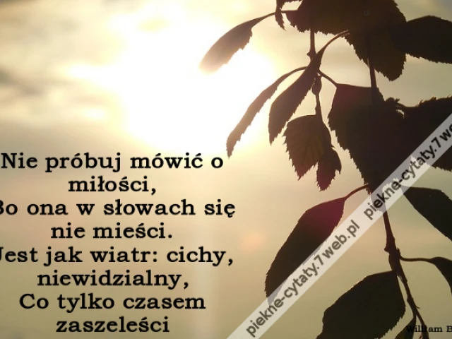 Nie próbuj mówić o miłości, Bo ona w słowach się nie mieści. Jest jak wiatr: cichy, niewidzialny, Co tylko czasem zaszeleści