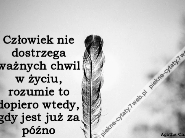 Człowiek nie dostrzega ważnych chwil w życiu, rozumie to dopiero wtedy, gdy jest już za późno