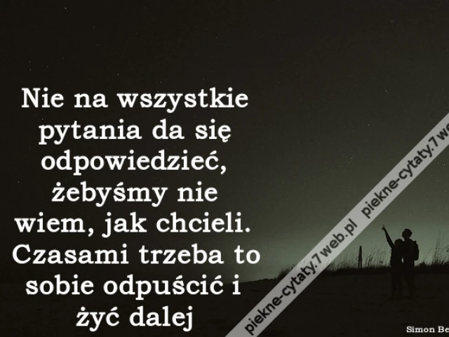 Nie na wszystkie pytania da się odpowiedzieć, żebyśmy nie wiem, jak chcieli. Czasami trzeba to sobie odpuścić i żyć dalej