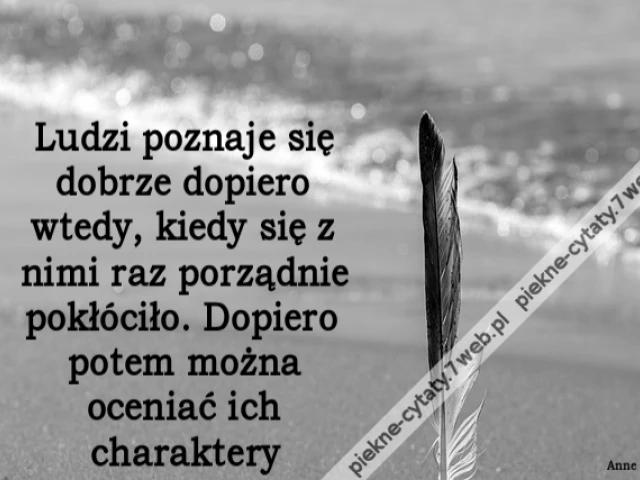 Ludzi poznaje się dobrze dopiero wtedy, kiedy się z nimi raz porządnie pokłóciło. Dopiero potem można oceniać ich charaktery