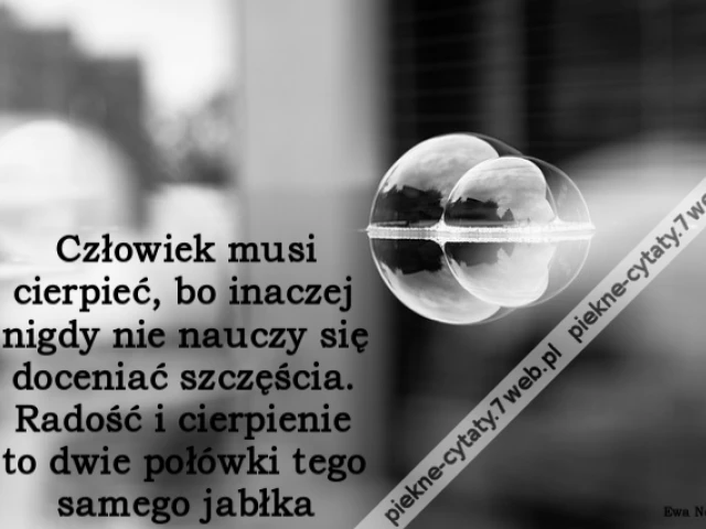 Człowiek musi cierpieć, bo inaczej nigdy nie nauczy się doceniać szczęścia. Radość i cierpienie to dwie połówki tego samego jabłka