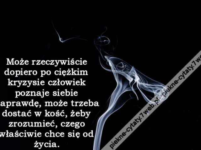 Może rzeczywiście dopiero po ciężkim kryzysie człowiek poznaje siebie naprawdę, może trzeba dostać w kość, żeby zrozumieć, czego właściwie chce się od życia.