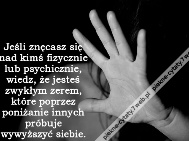 Jeśli znęcasz się nad kimś fizycznie lub psychicznie, wiedz, że jesteś zwykłym zerem, które poprzez poniżanie innych próbuje wywyższyć siebie.