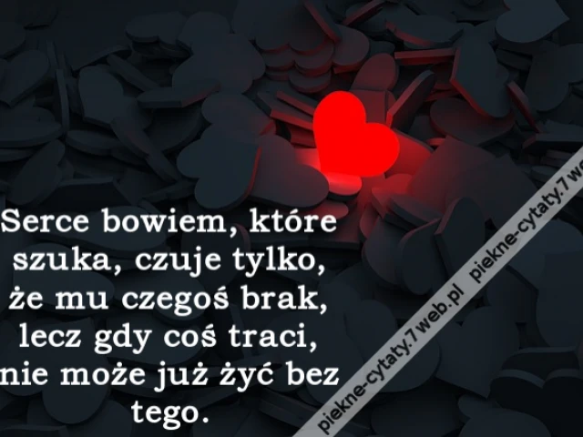 Serce bowiem, które szuka, czuje tylko, że mu czegoś brak, lecz gdy coś traci, nie może już żyć bez tego.