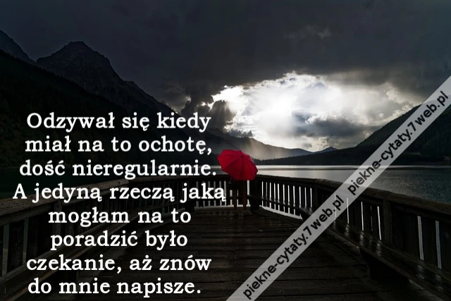 Odzywał się kiedy miał na to ochotę, dość nieregularnie. A jedyną rzeczą jaką mogłam na to poradzić było czekanie, aż znów do mnie napisze.