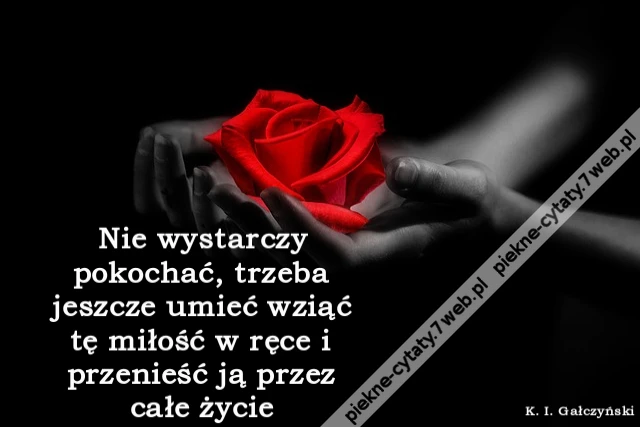 Nie wystarczy pokochać, trzeba jeszcze umieć wziąć tę miłość w ręce i przenieść ją przez całe życi