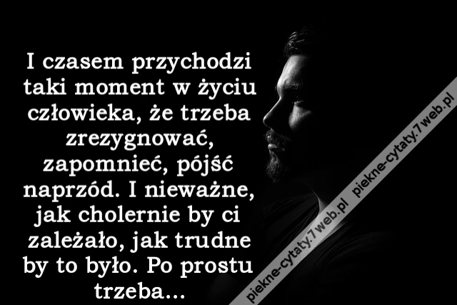 I czasem przychodzi taki moment w życiu człowieka, że trzeba zrezygnować, zapomnieć, pójść naprzód. I nieważne, jak cholernie by ci zależało, jak trudne by to było. Po prostu trzeba…