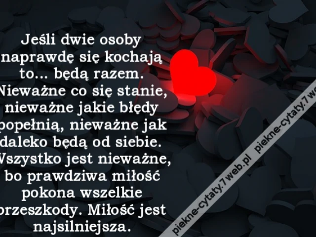 Jeśli dwie osoby naprawdę się kochają to... będą razem. Nieważne co się stanie, nieważne jakie błędy popełnią, nieważne jak daleko będą od siebie. Wszystko jest nieważne, bo prawdziwa miłość pokona wszelkie przeszkody. Miłość jest najsilniejsza.