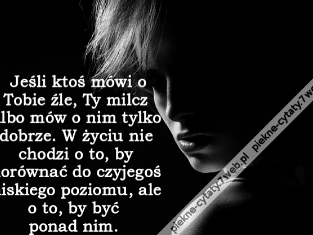 Jeśli ktoś mówi o Tobie źle, Ty milcz albo mów o nim tylko dobrze. W życiu nie chodzi o to, by dorównać do czyjegoś niskiego poziomu, ale o to, by być ponad nim.