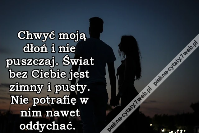 Chwyć moją dłoń i nie puszczaj. Świat bez Ciebie jest zimny i pusty. Nie potrafię w nim nawet oddychać.