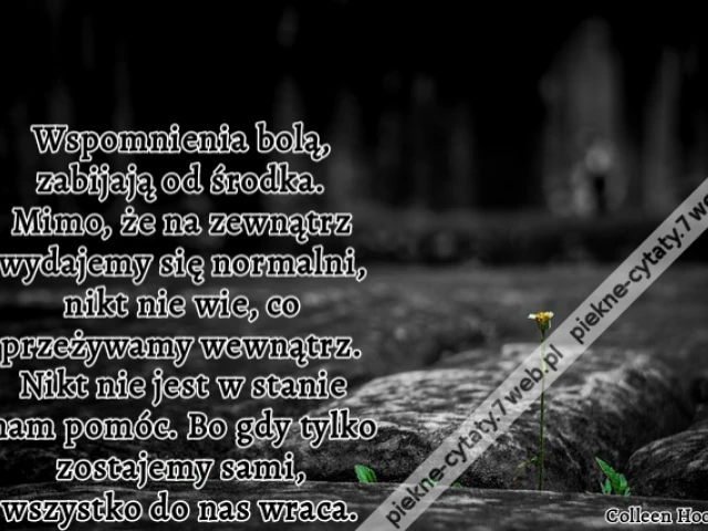Wspomnienia bolą, zabijają od środka. Mimo, że na zewnątrz wydajemy się normalni, nikt nie wie, co przeżywamy wewnątrz. Nikt nie jest w stanie nam pomóc. Bo gdy tylko zostajemy sami, wszystko do nas wraca.