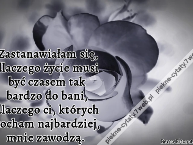Zastanawiałam się, dlaczego życie musi być czasem tak bardzo do bani, dlaczego ci, których kocham najbardziej, mnie zawodzą.