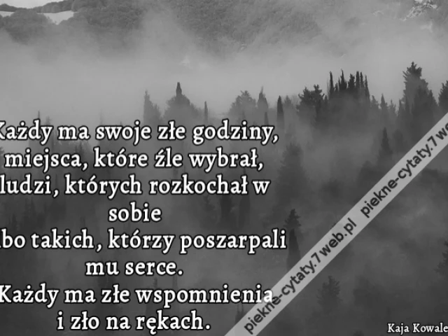 Każdy ma swoje złe godziny, miejsca, które źle wybrał, ludzi, których rozkochał w sobie albo takich, którzy poszarpali mu serce. Każdy ma złe wspomnienia i zło na rękach.