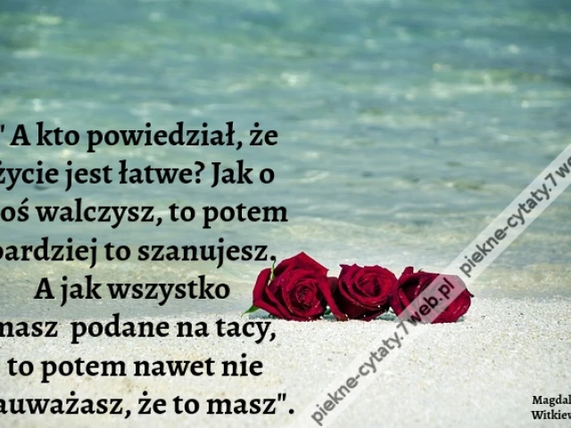 " A kto powiedział, że życie jest łatwe? Jak o coś walczysz, to potem bardziej to szanujesz. A jak wszystko masz podane na tacy, to potem nawet nie zauważasz, że to masz".