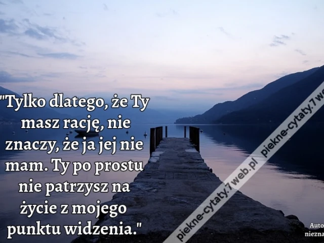 Tylko dlatego, że Ty masz rację, nie znaczy, że ja jej nie mam. Ty po prostu nie patrzysz na życie z mojego punktu widzenia.