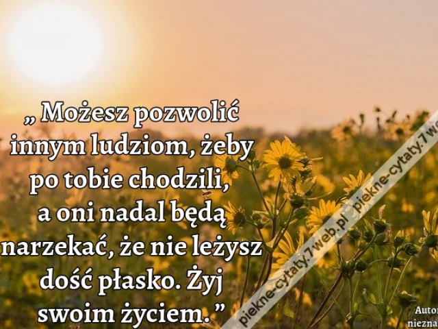 „ Możesz pozwolić innym ludziom, żeby po tobie chodzili, a oni nadal będą narzekać, że nie leżysz dość płasko. Żyj swoim życiem. ”