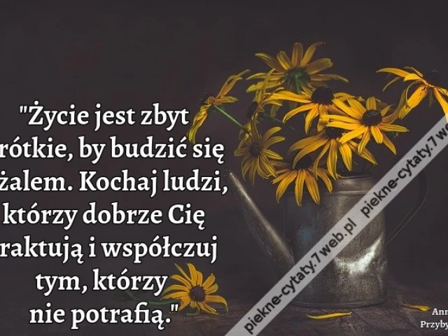 Życie jest zbyt krótkie, by budzić się z żalem. Kochaj ludzi, którzy dobrze Cię traktują i współczuj tym, którzy nie potrafią.