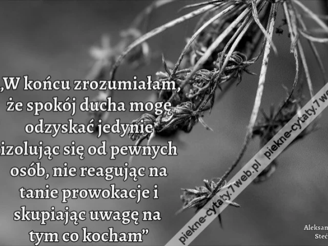 „W końcu zrozumiałam, że spokój ducha mogę odzyskać jedynie izolując się od pewnych osób, nie reagując na tanie prowokacje i skupiając uwagę na tym co kocham”