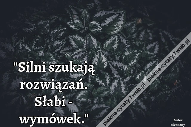 &quot;Silni szukają rozwiązań. Słabi - wymówek.&quot;