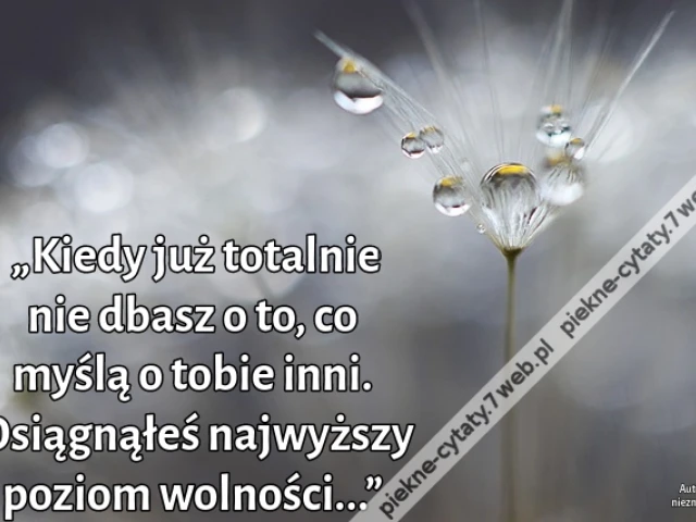 „Kiedy już totalnie nie dbasz o to, co myślą o tobie inni. Osiągnąłeś najwyższy poziom wolności...”