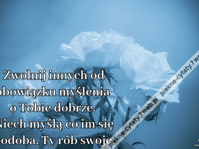 Zwolnij innych od obowiązku myślenia o Tobie dobrze. Niech myślą co im się podoba. Ty rób swoje.