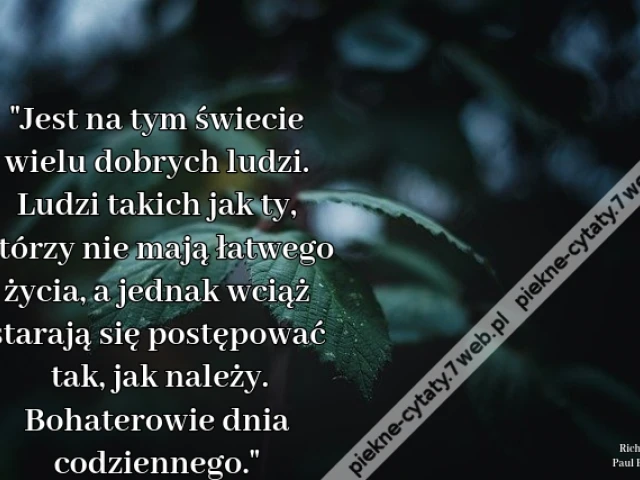 Jest na tym świecie wielu dobrych ludzi. Ludzi takich jak ty, którzy nie mają łatwego życia, a jednak wciąż starają się postępować tak, jak należy. Bohaterowie dnia codziennego