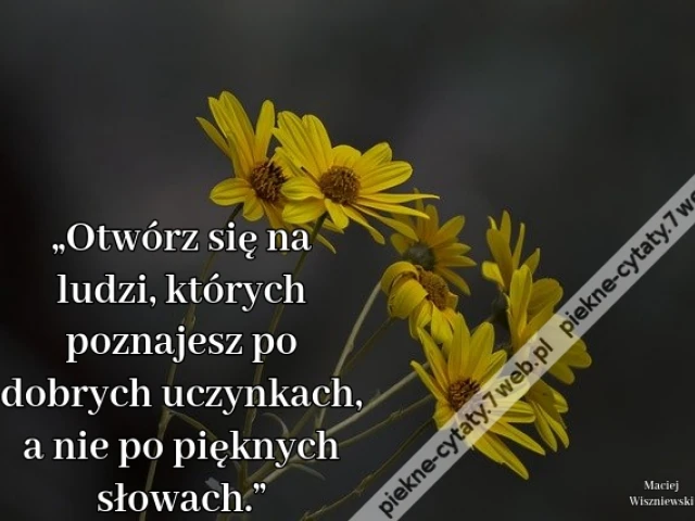 „Otwórz się na ludzi, których poznajesz po dobrych uczynkach, a nie po pięknych słowach.”