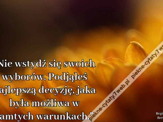 Nie wstydź się swoich wyborów. Podjąłeś najlepszą decyzję, jaka była możliwa w tamtych warunkach.