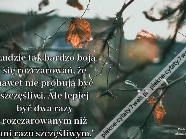 Ludzie tak bardzo boją się rozczarowań, że nawet nie próbują być szczęśliwi. Ale lepiej być dwa razy rozczarowanym niż ani razu szczęśliwym.