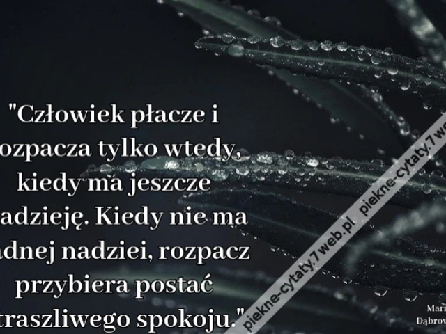 "Człowiek płacze i rozpacza tylko wtedy, kiedy ma jeszcze nadzieję. Kiedy nie ma żadnej nadziei, rozpacz przybiera postać straszliwego spokoju."
