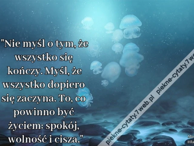 "Nie myśl o tym, że wszystko się kończy. Myśl, że wszystko dopiero się zaczyna. To, co powinno być życiem: spokój, wolność i cisza."