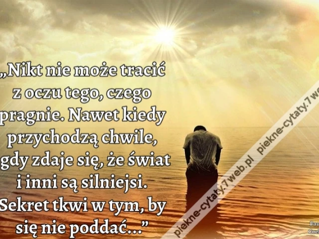 „Nikt nie może tracić z oczu tego, czego pragnie. Nawet kiedy przychodzą chwile, gdy zdaje się, że świat i inni są silniejsi. Sekret tkwi w tym, by się nie poddać...”