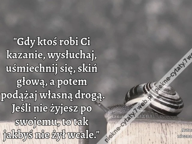 "Gdy ktoś robi Ci kazanie, wysłuchaj, uśmiechnij się, skiń głową, a potem podążaj własną drogą. Jeśli nie żyjesz po swojemu, to tak jakbyś nie żył wcale."