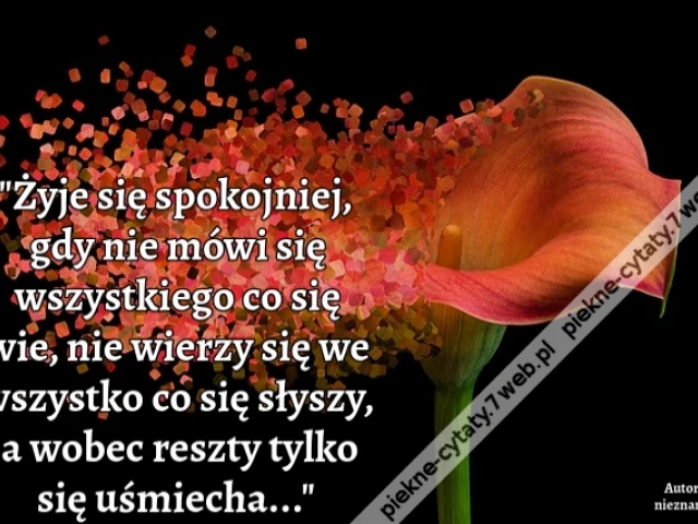 "Żyje się spokojniej, gdy nie mówi się wszystkiego co się wie, nie wierzy się we wszystko co się słyszy, a wobec reszty tylko się uśmiecha..."