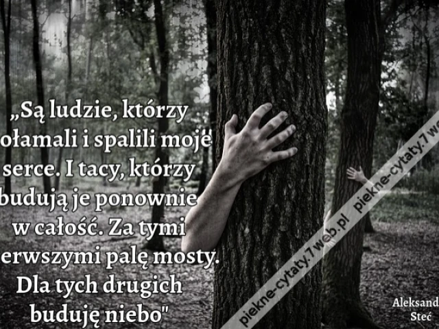 „Są ludzie, którzy połamali i spalili moje serce. I tacy, którzy budują je ponownie w całość. Za tymi pierwszymi palę mosty. Dla tych drugich buduję niebo"