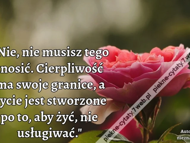 Nie, nie musisz tego znosić. Cierpliwość ma swoje granice, a życie jest stworzone po to, aby żyć, nie usługiwać.