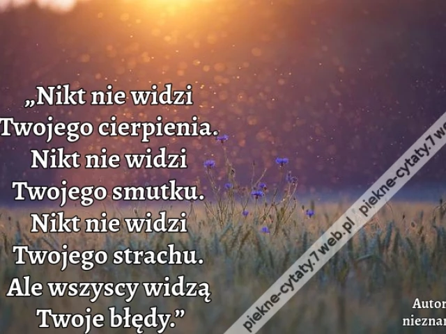 „Nikt nie widzi Twojego cierpienia. Nikt nie widzi Twojego smutku. Nikt nie widzi Twojego strachu. Ale wszyscy widzą Twoje błędy.”