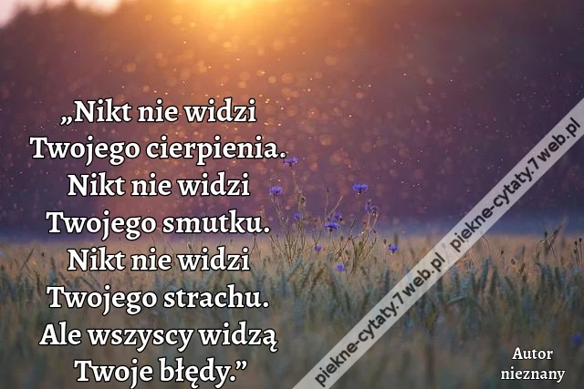 „Nikt nie widzi Twojego cierpienia. Nikt nie widzi Twojego smutku. Nikt nie widzi Twojego strachu. Ale wszyscy widzą Twoje błędy.”