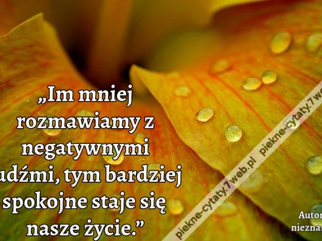„Im mniej rozmawiamy z negatywnymi ludźmi, tym bardziej spokojne staje się nasze życie.”