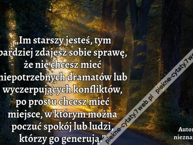 „Im starszy jesteś, tym bardziej zdajesz sobie sprawę, że nie chcesz mieć niepotrzebnych dramatów lub wyczerpujących konfliktów, po prostu chcesz mieć miejsce, w którym można poczuć spokój lub ludzi, którzy go generują.”