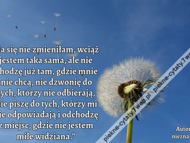 „Ja się nie zmieniłam, wciąż jestem taka sama, ale nie chodzę już tam, gdzie mnie nie chcą, nie dzwonię do tych, którzy nie odbierają, nie piszę do tych, którzy mi nie odpowiadają i odchodzę z miejsc, gdzie nie jestem mile widziana.”