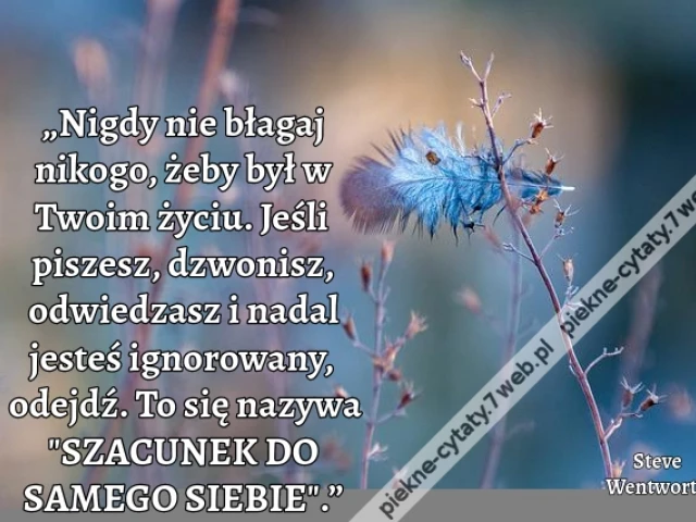 „Nigdy nie błagaj nikogo, żeby był w Twoim życiu. Jeśli piszesz, dzwonisz, odwiedzasz i nadal jesteś ignorowany, odejdź. To się nazywa "SZACUNEK DO SAMEGO SIEBIE".”