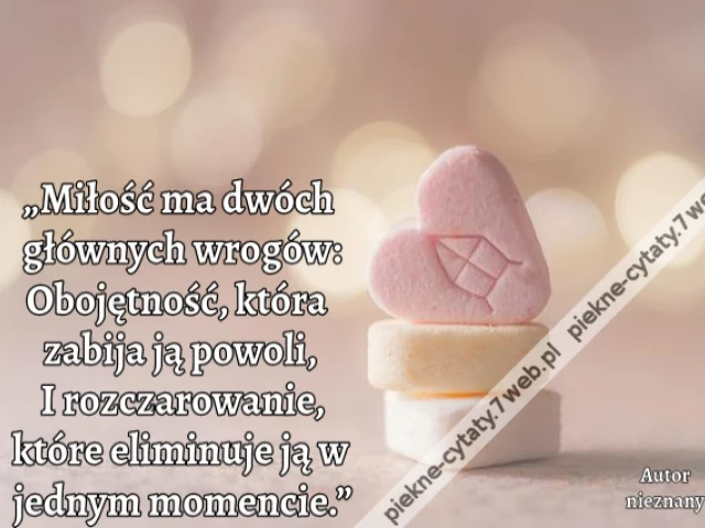 „Miłość ma dwóch głównych wrogów: Obojętność, która zabija ją powoli, I rozczarowanie, które eliminuje ją w jednym momencie.”